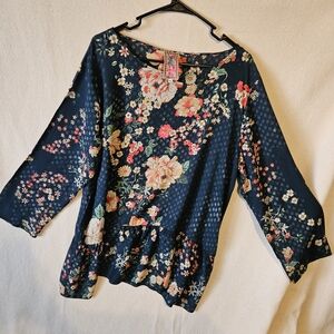 Johnny Was Navy Floral Blouse